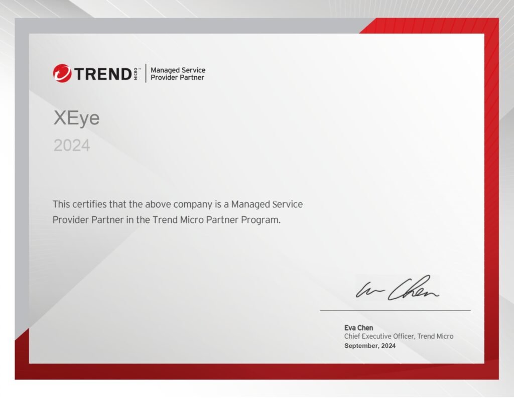 Image of XEye Security and TrendMicro Partnership Certificate